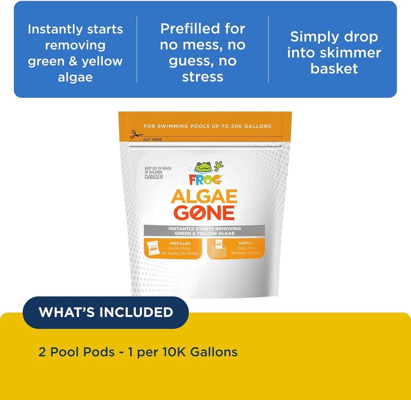 Frog Algae Gone - Dry Formula Algaecide Removes Green and Yellow Algae for Pools up to 20,000 Gallons - Pool Maintenance & Treatment - 2 Pods - Image 3